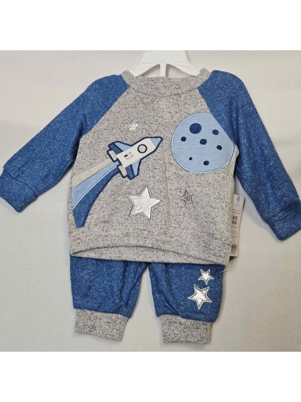 Robeez 2-Piece Space Rocket Outfit, Baby Boy Size 0-3 Months Gray Blue NWT